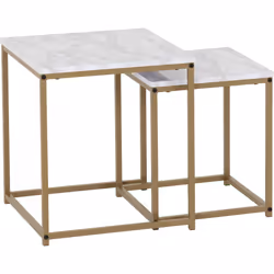 Dallas Nest of Two Tables Marble Effect and Gold Tone Metal Finish