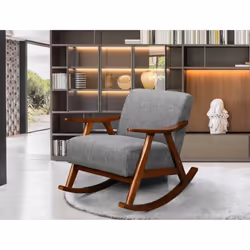 Kendra Rocking Chair in Grey Fabric with Wooden Frame
