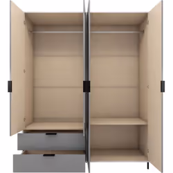 Madrid 4 Door 2 Drawer Mirrored Wardrobe in Grey and White Gloss Finish
