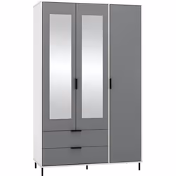 Madrid 3 Door 2 Drawer Mirrored Wardrobe in Grey and White Gloss Finish