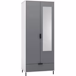 Madrid 2 Door 1 Drawer Mirrored Wardrobe in Grey and White Gloss Finish