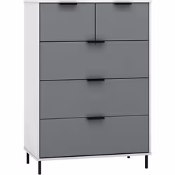 Madrid 3 and 2 Drawer Chest of 5 Drawers in Grey and White Gloss Finish
