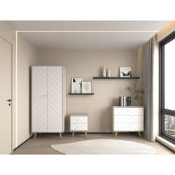 Dixie Bedroom Set Wardrobe Chest of Drawers Bedside in Dusty Grey and White