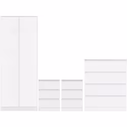 Malvern 2 Door Wardrobe Bedroom Set White with Chest and x2 Bedsides