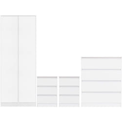 Malvern 2 Door Wardrobe Bedroom Set White with Chest and x2 Bedsides