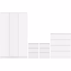 Malvern 3 Door Wardrobe Bedroom Set White with Chest and x2 Bedsides