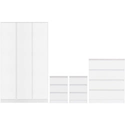 Malvern 3 Door Wardrobe Bedroom Set White with Chest and x2 Bedsides