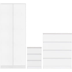 Malvern Trio Bedroom Set Wardrobe Chest of Drawers Bedside White Finish