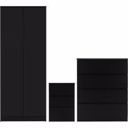Malvern Trio Bedroom Set Wardrobe Chest of Drawers Bedside Black Finish