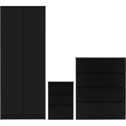 Malvern Trio Bedroom Set Wardrobe Chest of Drawers Bedside Black Finish