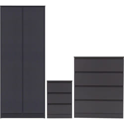 Malvern Trio Bedroom Set Wardrobe Chest of Drawers Bedside Grey Finish