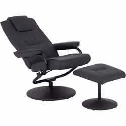 Ascot Recliner Chair & Footstool in Midnight Blue Faux Leather