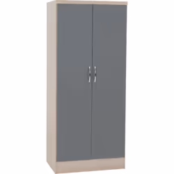 Nevada 2 Door All Hanging Wardrobe in Grey Gloss and Light Oak Effect Veneer