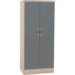 Nevada 2 Door All Hanging Wardrobe in Grey Gloss and Light Oak Effect Veneer