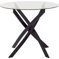 Sheldon Round Clear Glass Top Dining Table with Black Legs