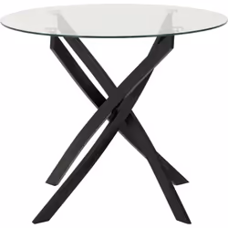 Sheldon Round Clear Glass Top Dining Table with Black Legs