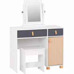 Brooklyn Dressing Table Set Mirror Stool in Oak Effect and Grey Finish