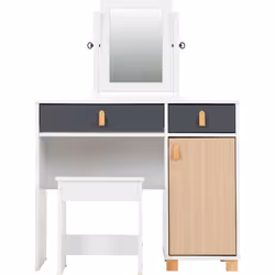 Brooklyn Dressing Table Set Mirror Stool in Oak Effect and Grey Finish
