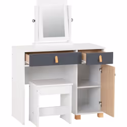 Brooklyn Dressing Table Set Mirror Stool in Oak Effect and Grey Finish