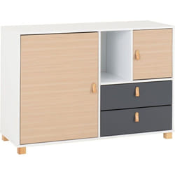 Brooklyn 2 Door 2 Drawer Storage Chest in Oak Effect and Grey Finish