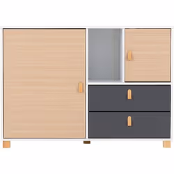 Brooklyn 2 Door 2 Drawer Storage Chest in Oak Effect and Grey Finish