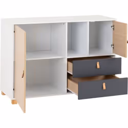 Brooklyn 2 Door 2 Drawer Storage Chest in Oak Effect and Grey Finish