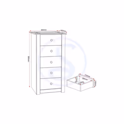 Panama 5 Drawer Narrow Chest in White and Natural Wax Finish
