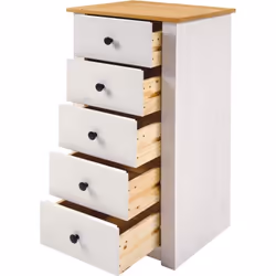 Panama 5 Drawer Narrow Chest in White and Natural Wax Finish
