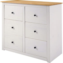 Panama 6 Drawer Wide Chest in White and Natural Wax Finish