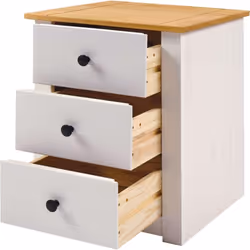 Panama 3 Drawer Bedside in White and Natural Wax Finish