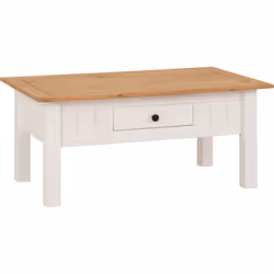 Panama 1 Drawer Coffee Table in White and Natural Wax Finish