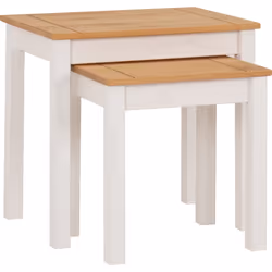 Panama Nest of 2 Tables in White and Natural Wax Finish