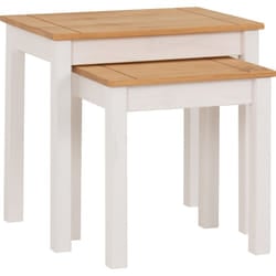 Panama Nest of 2 Tables in White and Natural Wax Finish