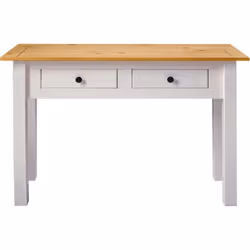 Panama 2 Drawer Console Table in White and Natural Wax Finish