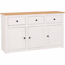 Panama 3 Door 3 Drawer Sideboard in White and Natural Wax Finish