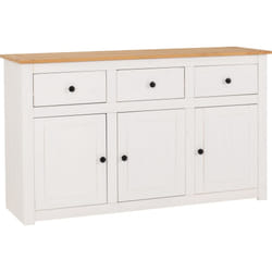 Panama 3 Door 3 Drawer Sideboard in White and Natural Wax Finish
