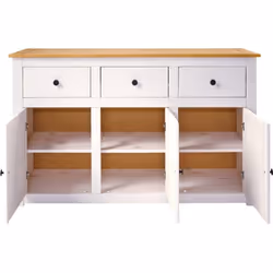 Panama 3 Door 3 Drawer Sideboard in White and Natural Wax Finish