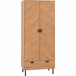 Leon 2 Door 1 Drawer Wardrobe Medium Oak Effect with Metal Feet