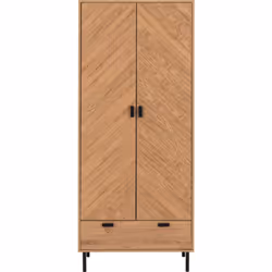 Leon 2 Door 1 Drawer Wardrobe Medium Oak Effect with Metal Feet