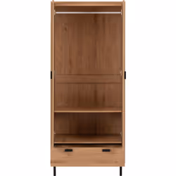 Leon 2 Door 1 Drawer Wardrobe Medium Oak Effect with Metal Feet