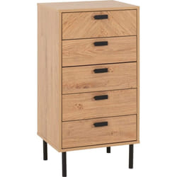 Leon 5 Drawer Narrow Chest Medium Oak Effect Metal Legs