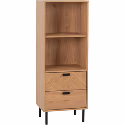 Leon 2 Drawer 2 Shelf Cabinet Medium Oak Effect Metal Legs