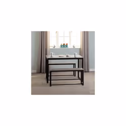 Dining Bench Set, Engineered Wood, Stone Effect/Black, W 1100mm x D 700mm x H 760mm - Additional view 5