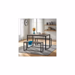 Dining Bench Set, Engineered Wood, Stone Effect/Black, W 1100mm x D 700mm x H 760mm - Additional view 7