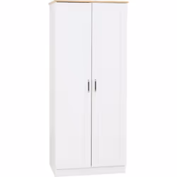 Portland 2 Door Wardrobe in White with Oak Effect Finish