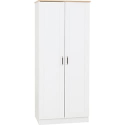 Portland 2 Door Wardrobe in White with Oak Effect Finish