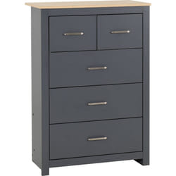 Portland 5 Drawer 3 and 2 Chest in Grey with Oak Effect Finish