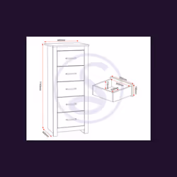 Portland 5 Drawer Narrow Chest in White with Oak Effect Finish