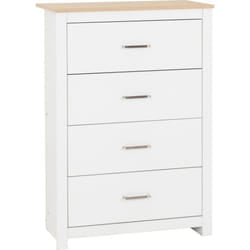 Portland 4 Drawer Chest in White with Oak Effect Finish