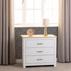 Portland 3 Drawer Chest in White with Oak Effect Finish